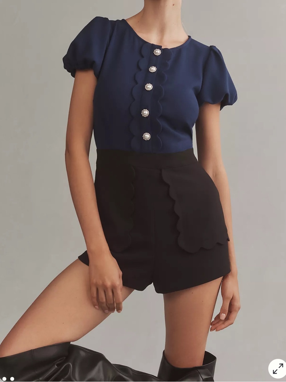 Anthropologie Maeve Puff-Sleeve Colourblock Scallop Playsuit
